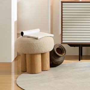 Okak Cute Ottoman Bench Mushroom Stool with Plush lamb wool Seat Footrest Stool for Couch, Living Room, Entryway, Bedroom, End of Bed, Greige - 1 of 3