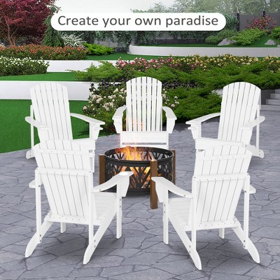 White Wooden Adirondack Chair with Cupholder for Deck