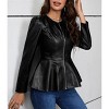 Coolmee Womens Faux Leather Jacket  Puff Long Sleeve Motorcycle Zipper Bomber PU Bike Peplum Coat - 3 of 4