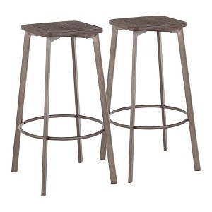 Industrial Square Barstool with Metal Frame and Built-In Footrest for Kitchen Island or Home Bar, Backless Design, Set of 2 - 1 of 4