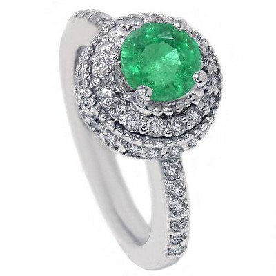 Pompeii3 1 1/10ct Emerald Diamond Vintage Ring 14K White Gold