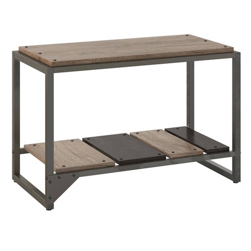 Maine Furniture Co Hudson Dove Grey Oak Shoe Storage Bench in Solid Timber with Natural Soild Oak Top