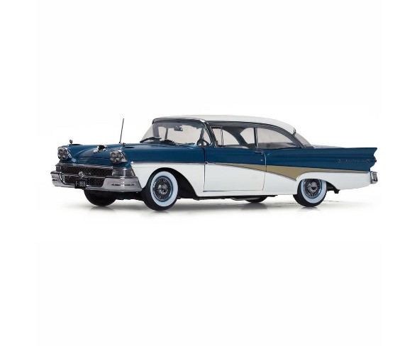 1958 Ford Fairlane 500 "The Car That Went Around the World" White & Blue Platinum Series Limited 999pc  1/18 by Sunstar