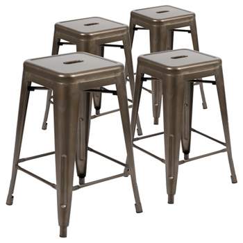 Emma and Oliver 4 Pack 24" High Metal Indoor Counter Bar Stool - Stackable Stool