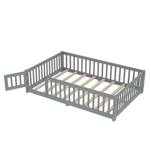 SEVOBAL Kids Bedroom Twin Size Floor Bed Frame With Safety Guardrails Door Removable Slats No Box Spring Needed for Kids, Gray, 78.15"*19.29"*4.92" - 1 of 4