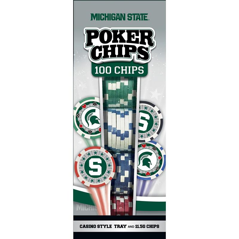 MasterPieces Casino 100 Piece Poker Chip Set - NCAA Michigan State Spartans, 1 of 8