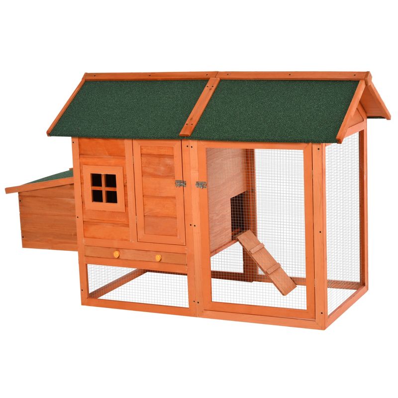 PawHut 67" Wooden Chicken Coop Outdoor Chicken House Small Animal Rabbit Habitat Hen House Poultry Cage with Removable Tray, Nesting Box for Backyard, 4 of 7