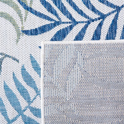 Blue Botanical Pattern Rectangular Indoor/Outdoor Area Rug