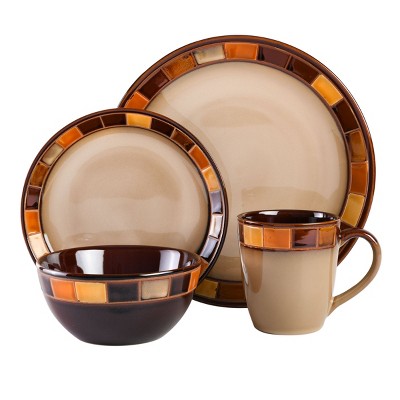 Casa Estebana Brown and Beige Ceramic Dinnerware Set, Service for 4