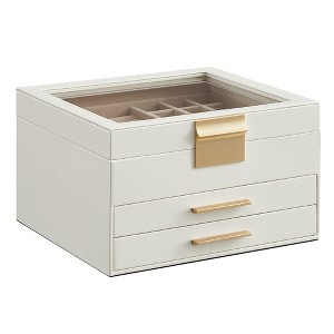Jewelry Box with Glass Lid Accessory Organizer Case for Rings Necklaces Earrings - 1 of 4