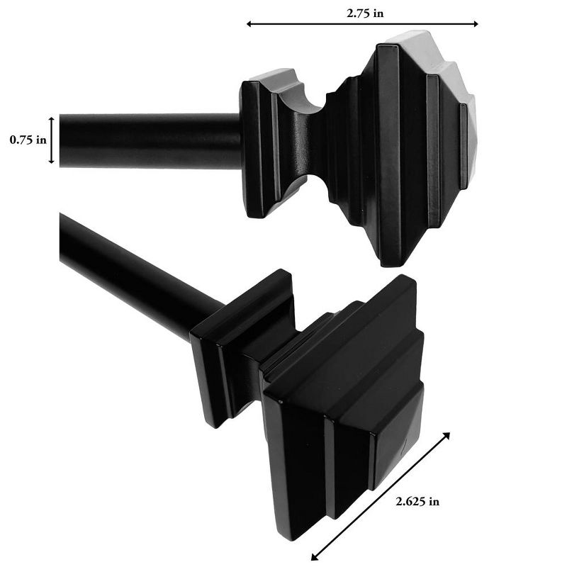 Versailles Industria Mercury Steel Heavy Duty Curtain Rods for Windows Set Black, 3 of 4