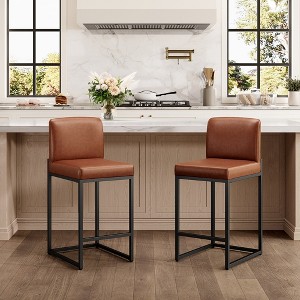 Captiva Designs 24 inch Height Bar Stool with Padded Seat and Back & Sturdy Steel Frame & Footrest - 1 of 4