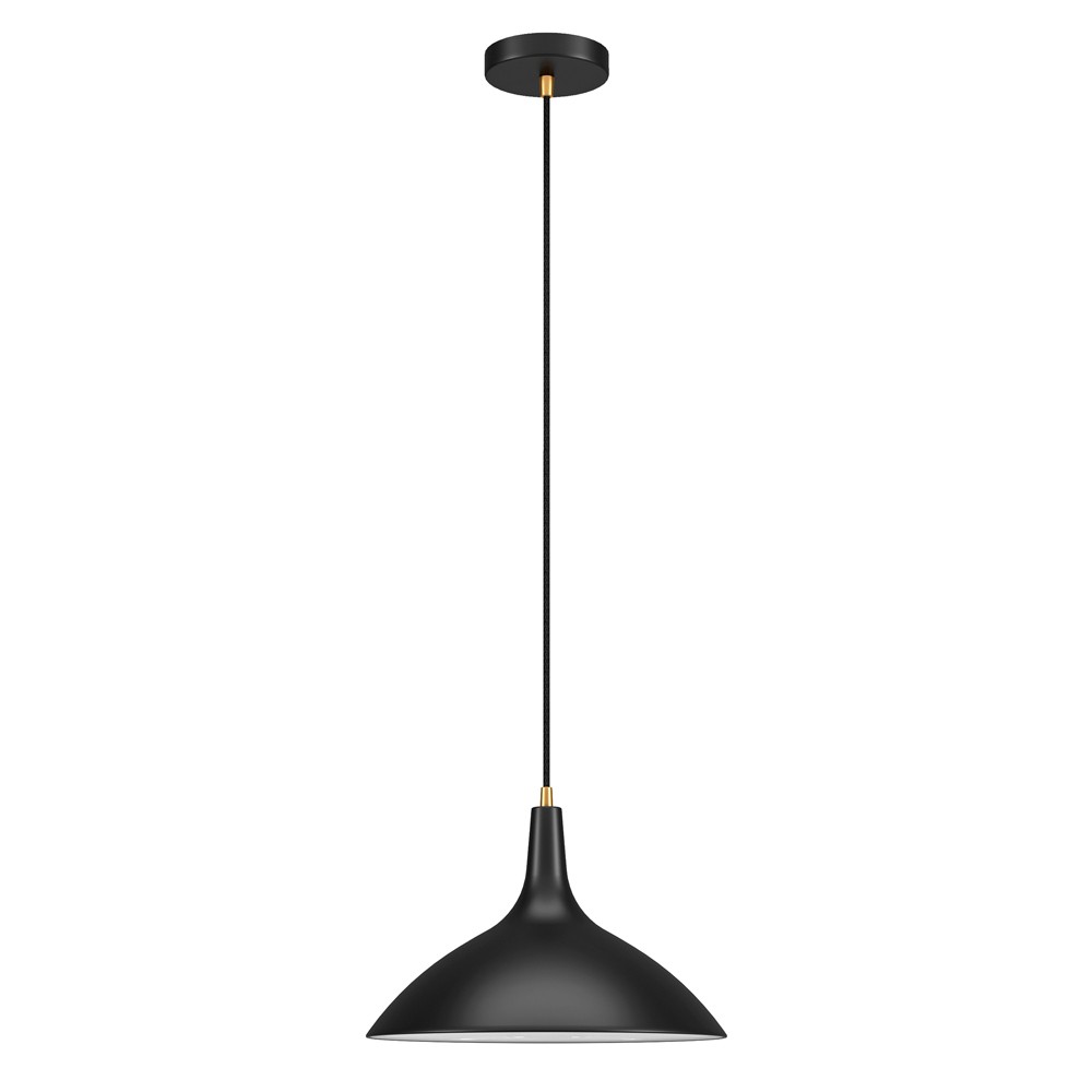 Hudson & Canal 14" Wide Pendant with Metal Shade Matte Black/Brass: Mid-Century Design, Adjustable Cord