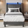 Bed Frame with Charging Station & LED Lights, Modern Platform Bed with Wooden Slats, Upholstered Headboard, No Box Spring, Easy Assembly - 3 of 4
