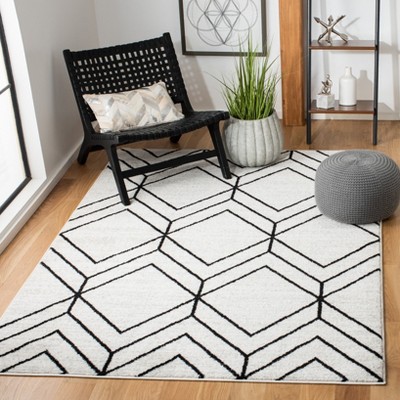 Adirondack Light Grey and Black Geometric Square Rug
