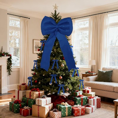 Satin Christmas Tree Topper Bow and 24 Short Ribbon Bows, 25 PCS Ornament Set with Wired Edge for Garland, Wreath, Wall