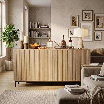 GustoWave 63" Fluted Sideboard Buffet Cabinet with 4 Doors and Adjustable Shelves, Modern Storage Cabinet for Dining Room - Natural — фото 5