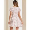 Allegra K Women's Floral Printed Flare Short Sleeve Lace-up V Neck A-Line Chiffon Dress - 4 of 4