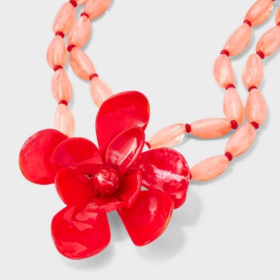Orange Flower Beaded Multi-Strand Necklace - A New Day™ Orange