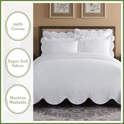 White Cotton Euro Sham with Scalloped Edges