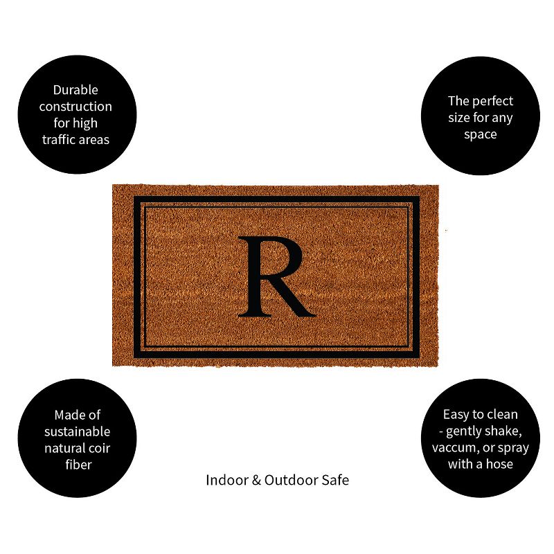 Evergreen Monogram Indoor Outdoor 100% Natural Coir Doormat 28" x 16" |  Letter  "R", 2 of 4