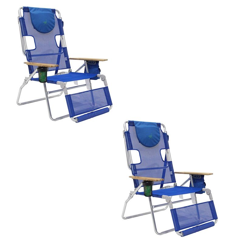 Ostrich 3-N-1 Lightweight Comfortable Altitude Outdoor Lounge Reclining 16-Inch Tall Beach Chair, Blue (2 Pack), 1 of 6