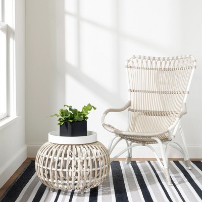 Black and Khaki Stripe Handwoven Reversible Synthetic Rug