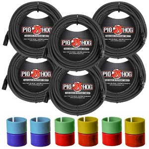 Pig Hog 8mm XLR Microphone Cable Male to Female 30 Ft Mic Cable with Zoom XLR-6c Color ID Rings for Cables - 6 Units - 1 of 4