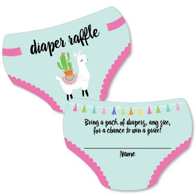 Big Dot of Happiness Whole Llama Fun - Diaper Shaped Raffle Ticket Inserts - Llama Fiesta Baby Shower Activities - Diaper Raffle Game - Set of 24