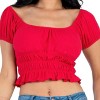 Slickblue Women's Ribbed Knit Puff Sleeve Top, Ruched Shoulder Detail, Short Sleeve Tee, Multiple Colors, Size S-L - 3 of 4