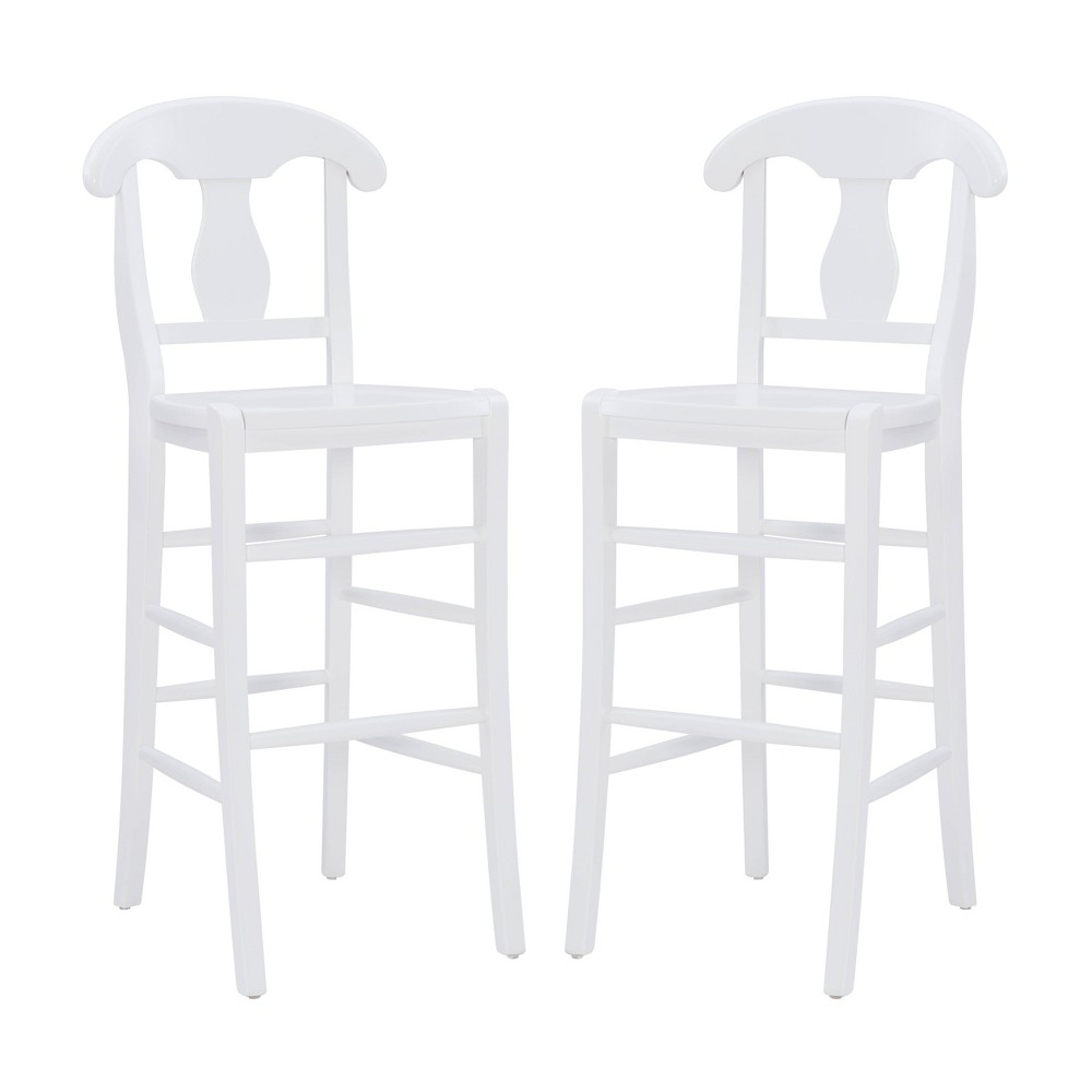 Photos - Chair Linon Set of 2 Emmett Splat Back Glossy Finished Barstools White - : Solid 