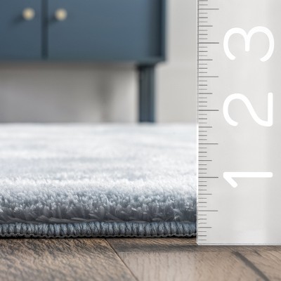 Light Blue Solid Shag Washable Round Synthetic Rug