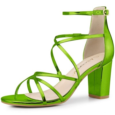 Allegra K Women's Strappy Crisscross Strap Block Heels Sandals Lake Green ( Size 9) 