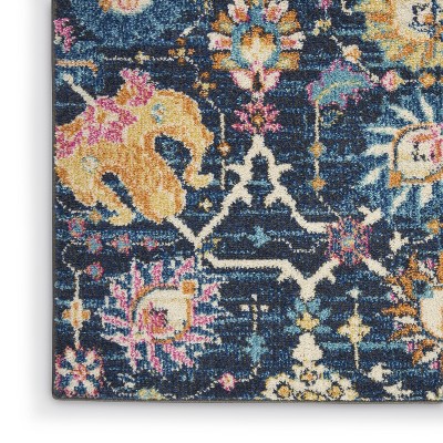 Bohemian Bliss Navy Floral Hand-Knotted 2x3 Synthetic Rug