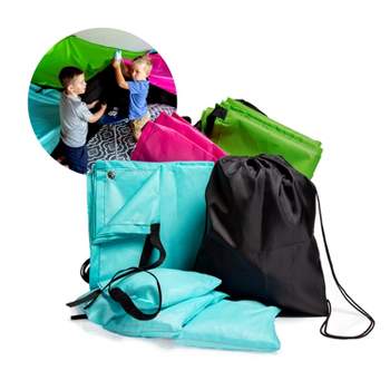 JumpOff Jo Build Me Blanket Fort, Configurable Play Tent Kit, 3 Ripstop Blankets, Beanbags & Drawstring Backpack