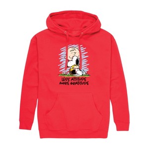 Men's - Peanuts - Snoopy Charlie Brown Hug Less Attitude More Gratitude Graphic Fleece Pullover Hoodie - 1 of 4