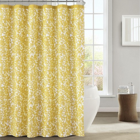 Kate Aurora Shabby Chic Living Water Color Floral Fabric Shower Curtain -  Standard Size - Yellow