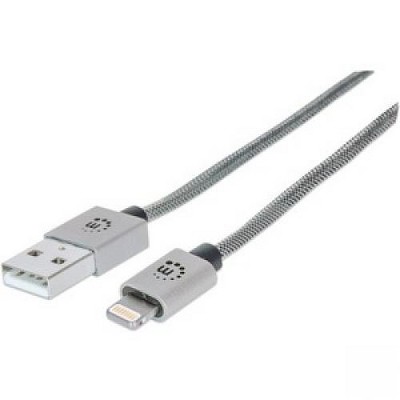 Manhattan Nylon Braided iLynk Lightning Cable - MFi Certified - 3 ft - Aluminum Boot - Metallic Silver - Lightning/USB for iPod, iPad, iPhone