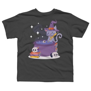 Boy's Design By Humans Halloween Kitty Cauldron By machmigo T-Shirt - 1 of 2