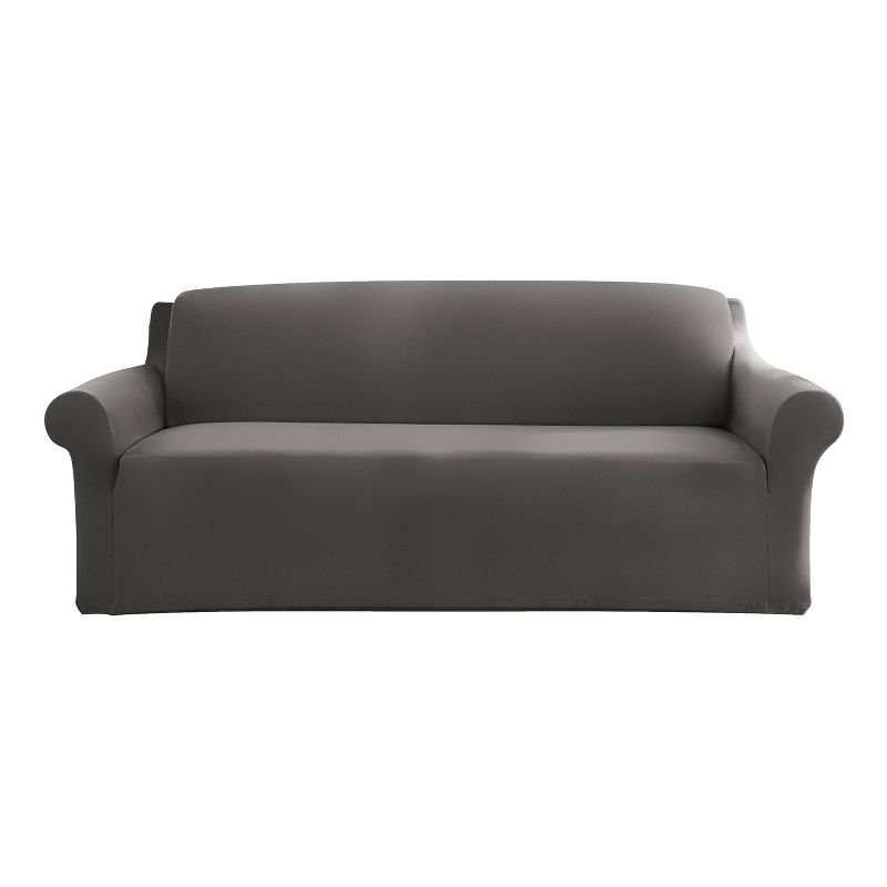 Sure Fit Hampstead Stretch Velvet Sofa Machine Washable Couch Cover Charcoal Gray, 3 of 7