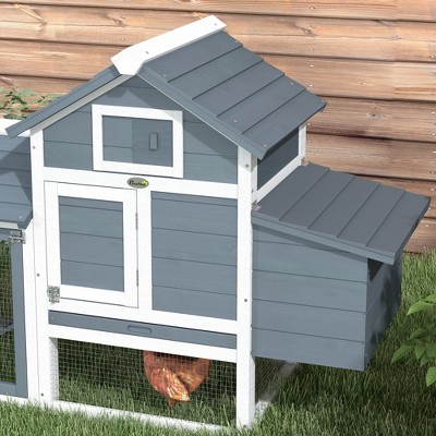 White and Gray Wooden Outdoor Chicken Coop with Nesting Box