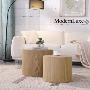 Set of 2 Retro Nesting Coffee Table Set with Solid Wood Veneer Design, Modern Round End Table for Living Room, Bedroom - ModernLuxe - 1 of 4