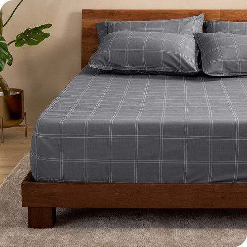 Queen Modern Plaid - Grey/white Double Brushed Fitted Sheet By Bare ...