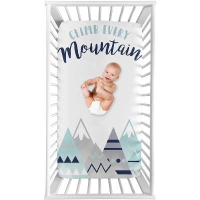 Image of Sweet Jojo Designs Gender Neutral Photo Op Fitted Crib Sheet Grey and Aqua Mountains Grey and Blue