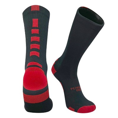 Pearsox Bolt Basketball Football Volleyball Crew Socks - Black, Red