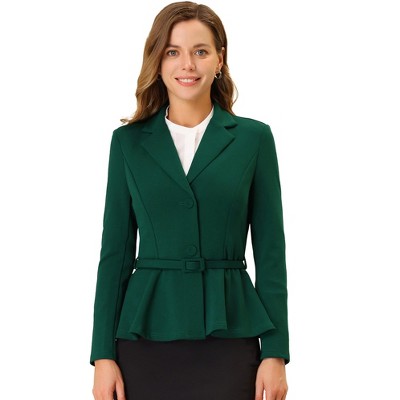 Allegra K Women's Vintage Ruffle Hem Belted Notched Lapel Office Work Blazers