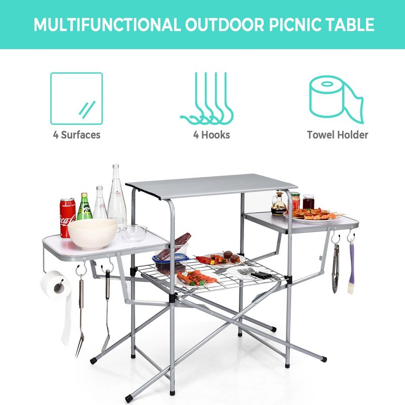 Costway Foldable Camping Table Outdoor Kitchen Portable Grilling Stand Folding BBQ Table, 4 of 10
