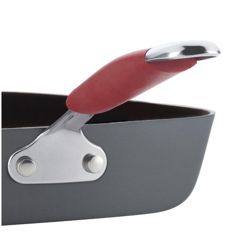 Rachael Ray 11" Hard-Anodized Nonstick Deep Square Grill Pan - Gray with Cranberry Red Handle, 4 of 5