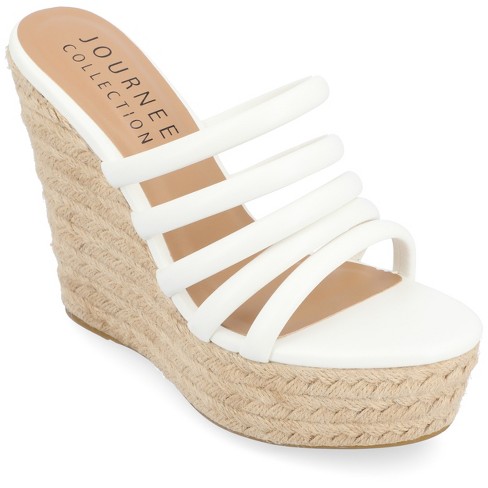 Journee Collection Womens Cynthie Tru Comfort Foam Slip On Espadrille Wedge  Sandals White 12