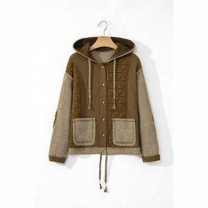 Jungle Green Quilted Textured Patchwork Loose Fit Hooded Jacket - 1 of 1